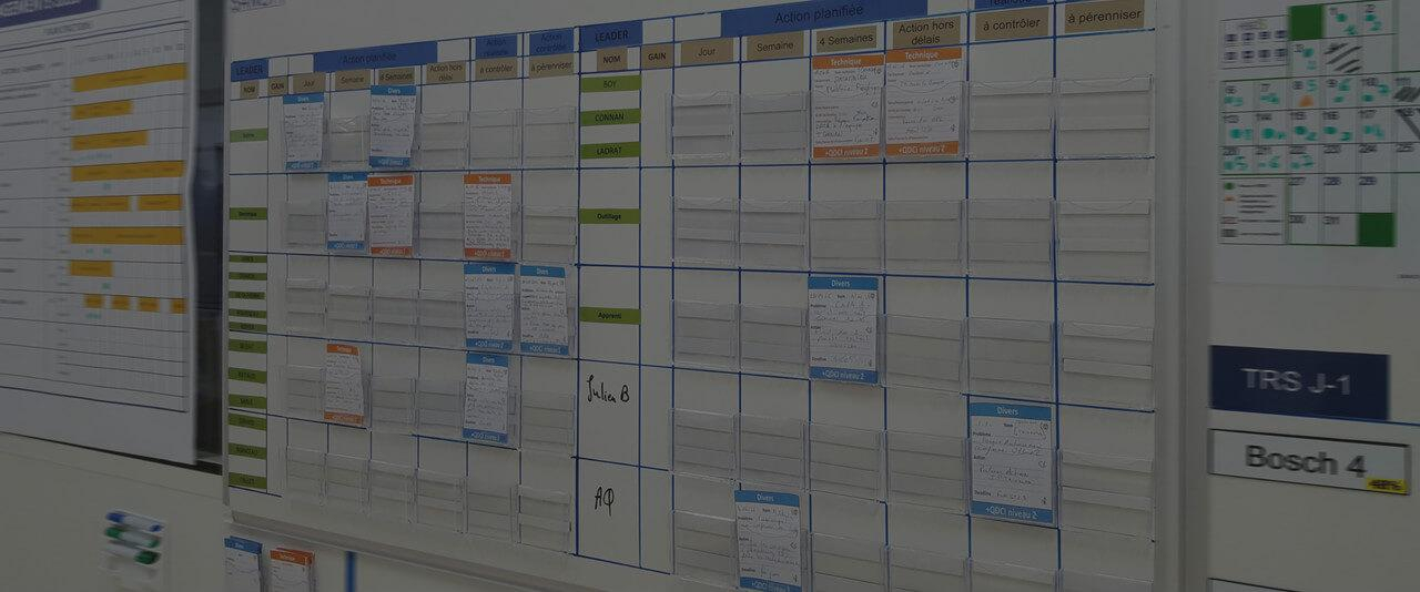 Tableau d'affichage pour management visuel, méthode lean